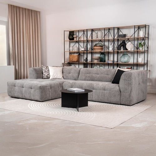 Canapé D'angle 6 Places En Tissu Gris