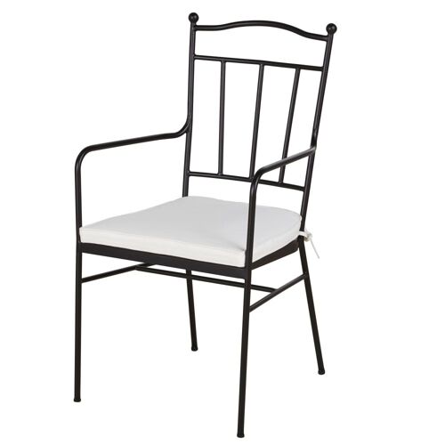 Fauteuils De Table De Jardin En Acier Noir Et Coussins En Polyester Recyclé Blanc Cassé (X2)