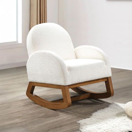 Fauteuil À Bascule Effet Peau De Mouton Blanc Et Bois Clair