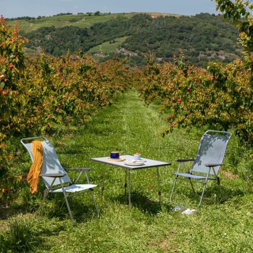 Fauteuil pliant multi-positions en aluminium bleu L67xl63xH111