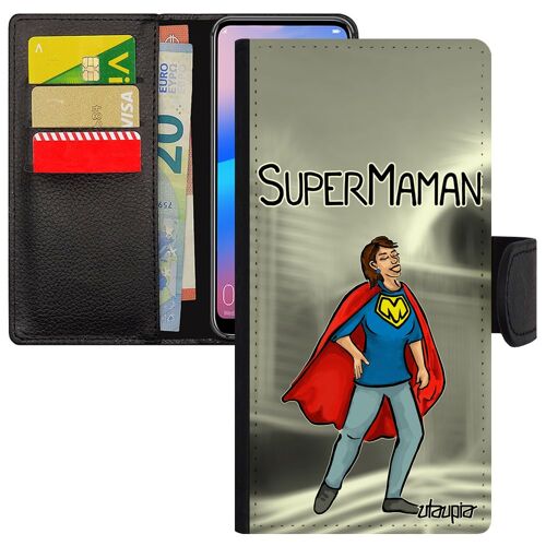 Coque Huawei P30 Lite Super Maman Noir Gris Smartphone Housse Mere Bande Dessinée Mar-Lx3 Humoristique Drole Dessin Heros Humour En