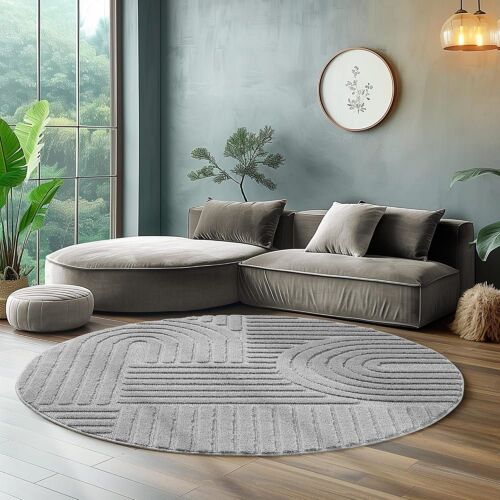 Tapis Rond À Relief Gris 120x120cm