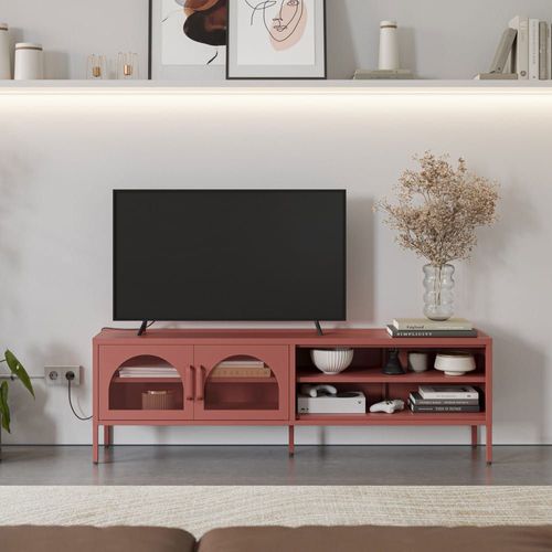 Meuble Tv 2 Portes En Métal L160cm - Terracotta