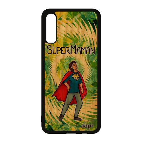 Coque De Protection Pour Samsung A70 En Bois Et Silicone Super Maman Case Mere Comics Heros Smartphone Comique Cadeau De Noel Galaxy