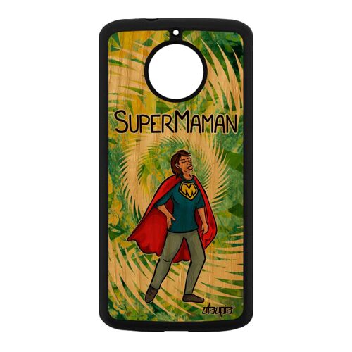 Coque Motorola Moto E4 Plus En Bois Silicone Super Maman Portable Case Mere Personnalisé Naissance Fille Drole Cadeau De Noel Humour