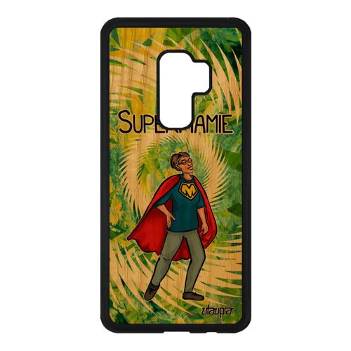Coque super mamie Samsung S9 Plus bois naturel silicone etui vert comique drole humour texte grand mere heros cadeau de noel galaxy