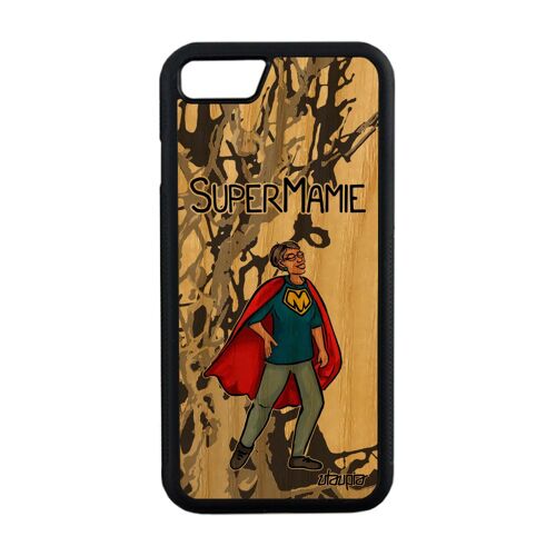 Coque Iphone 7 Bois Silicone Super Mamie Comics Grand Mere Solide Personnalisé Drole Dessin Etui Noir Bebe Famille Design Gris