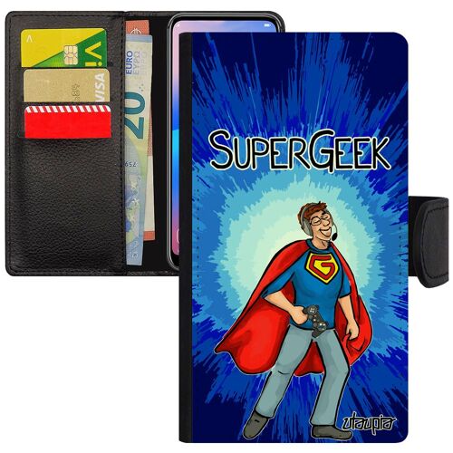 Coque Mi 8 Lite Rabat Portefeuille Super Geek Comics Play Gamer Bleu Telephone Magnetique Mobile Unique Jeux Video Etui Noir Xiaomi