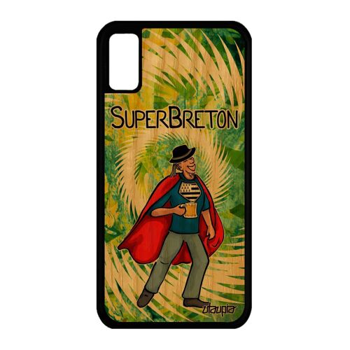 Coque antichoc iPhone X bois silicone super breton vert comique bd original cadeau de noel drapeau bretagne telephone comics