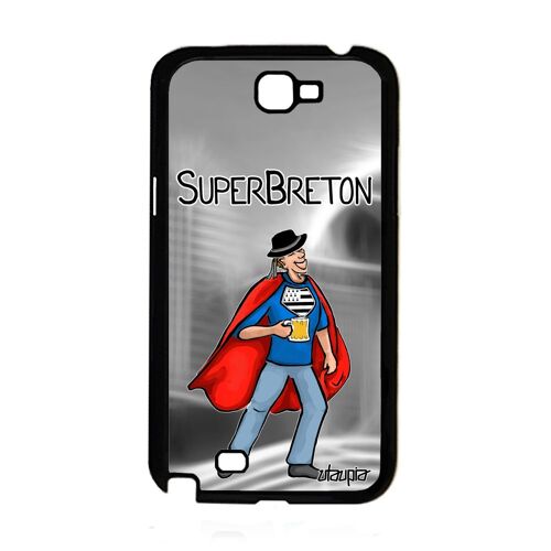 Coque silicone Note 2 super breton gris texte humoristique humour smartphone telephone original portable metal heros Samsung galaxy