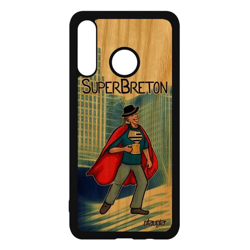 Coque Silicone P30 Lite Bois Super Breton Telephone Rigide Heros Bande Dessinée Etui Comique Texte Drapeau Bretagne Noir Bleu Huawei