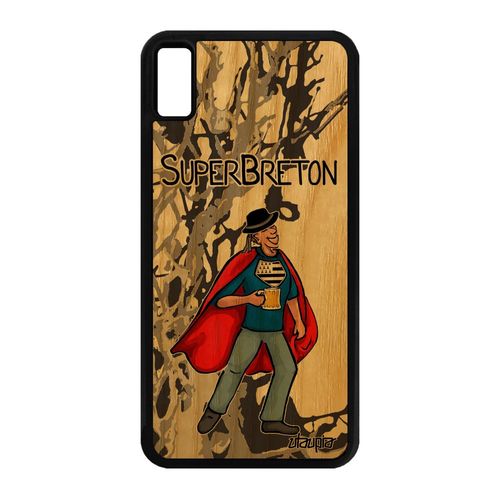 Coque Pour Iphone Xs Max Bois Silicone Super Breton Heros Drole Humour Drapeau Bretagne Comique Texte Portable 4g Dessin Gris