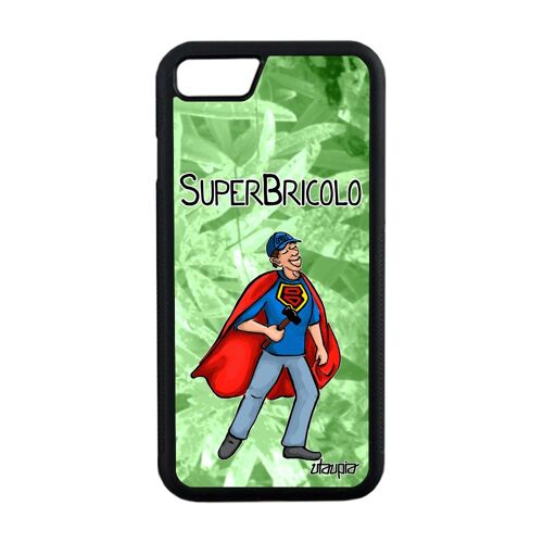 Coque iPhone 8 silicone super bricolo drole comics papy bricoleur portable vert texte papa heros housse bd 4G comique solide