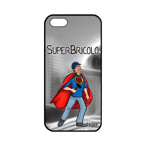 Coque iPhone 5 5S SE silicone super bricolo texte papy papa humour smartphone bande dessinée bumper telephone père alu gris de Apple