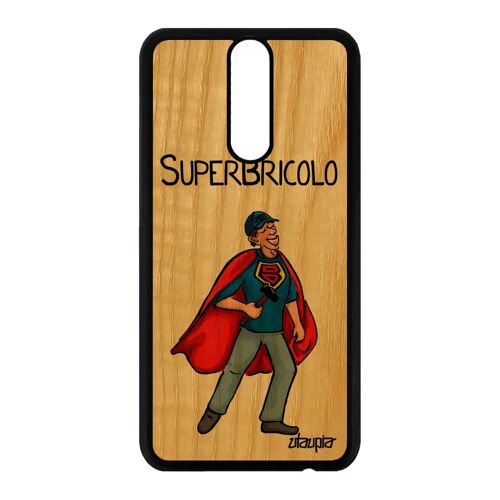 Coque Huawei Mate 10 lite bois veritable silicone super bricolo papa rouge bande dessinée bricoleur heros comics père papy drole de