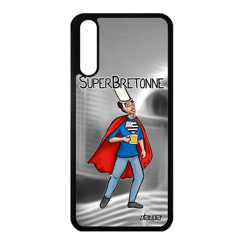 Coque Huawei P20 Silicone Super Bretonne Texte Antichoc Souple Cover Portable Gris Heros Drapeau Bretagne Breton Drole Comics Rigide