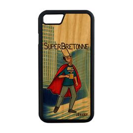 Coque Silicone Iphone 8 Vrai Bois Super Bretonne Telephone Bleu Bande Dessinée Comique Bretagne 4g Texte Heros Made In France