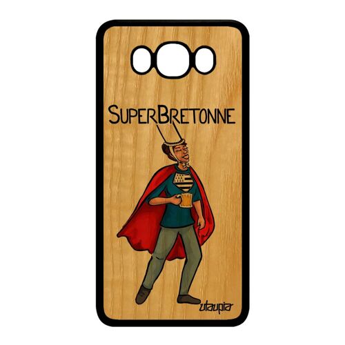 Coque de protection Samsung J7 2016 en bois et silicone super bretonne drapeau bretagne comics humour rouge personnalisé TPU galaxy