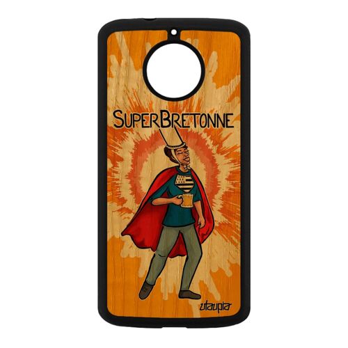 Coque silicone Moto E4 Plus en bois super bretonne bd texte humoristique orange drole comics portable humour heros antichoc Motorola