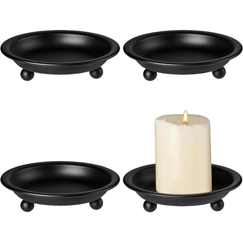 Kalanka-Lot De 4 Assiettes À Bougie En Métal Noir (Diamètre 10 Cm), Dessous De Verre Pour Mariage, Cônes D'encens, Spa, Prière, Fête, Couronne De L'avent, Décoration De Table De Noël - Noir