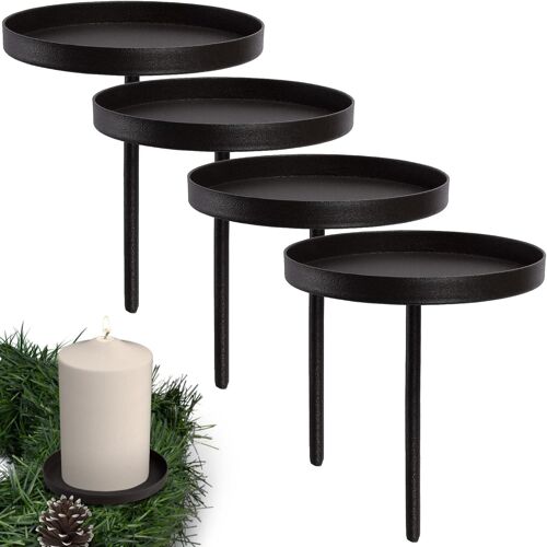 Kalanka-4 X Support Bougie En Métal Noir, Diamètre 6,5 Cm/Porte Bougies Chauffe-Plat, Bougies Led Pour Couronne De Noel/Bougeoir Couronne De L'avent, Décoration Noël