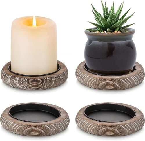 Kalanka-Bougeoirs En Bois Pour Bougies Piliers: Lot De 4 ¿Blanc Délavé Bougeoir Pilier Petit Porte-Bougies Rustique Vintage Bougeoirs Bois Plateau À Bougies Pour Mariage Noël Décorartion Intérieure