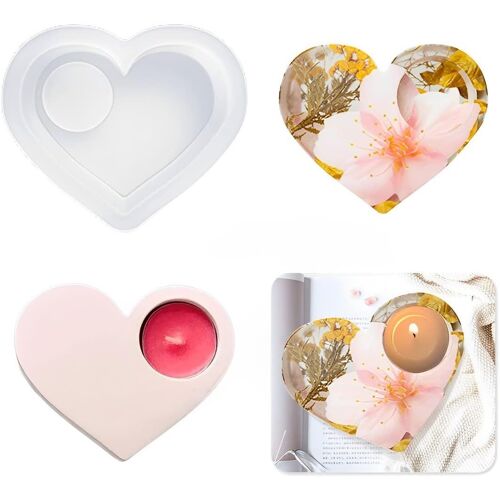 Moule Resine Epoxy pour Bougeoirs, Moulle Silicone Porte Bougie Chauffe Plat Moulage Chandelier Tealight Candle Holder Resin Molds pour DIY Décoration de la Maison (Heart)