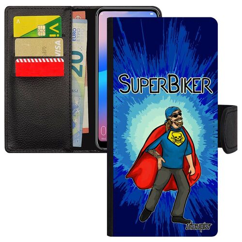 Coque Samsung S23+ Plus Cuir Portefeuille Super Biker Motard Portable Heros Bleu Sm-S916b/Ds Texte Pas Cher Mobile Flip Case Galaxy