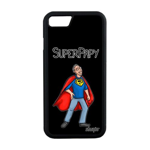 Coque iPhone 8 silicone super papy original cadeau d'anniversaire texte heros papi grand pere enfant rigide humoristique noir