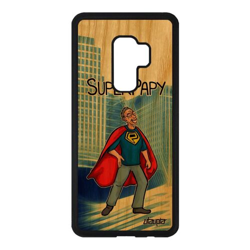 Coque Bois Super Papy Samsung S9 Plus Silicone Pas Cher Humour Grands Peres Portable Smartphone Noir Bleu Enfant Comique Papi Galaxy