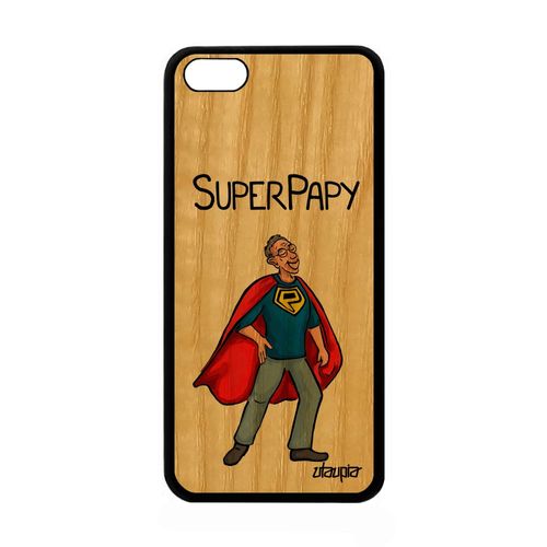 Coque Iphone 5c Bois Silicone Super Papy Texte Grands Peres Drole Tpu Papi De Protection Rouge Comics Antichoc Design Humour Apple