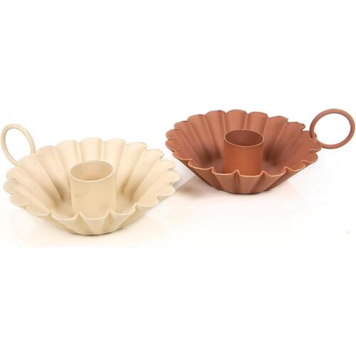 KALANKA-Lot de 2 bougeoirs bohèmes pour bougies à tige - Beige marron - Décoration de table - Bougeoir - Décoration de mariage - 10 x 9 cm