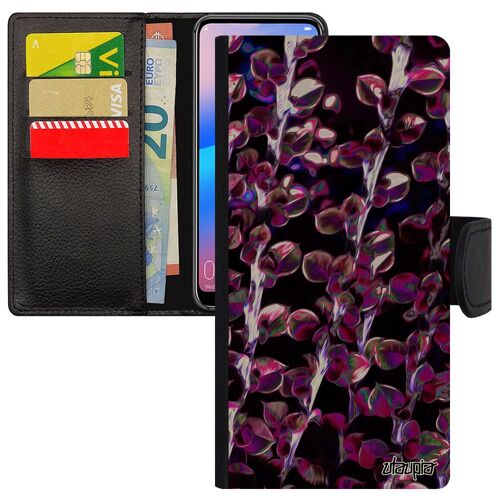 Coque Honor 8a Cuir Portefeuille Motif Feuilles Plantes Violet 4g Case Solide Magnetique Dessin Original Floral Fleurs Design De
