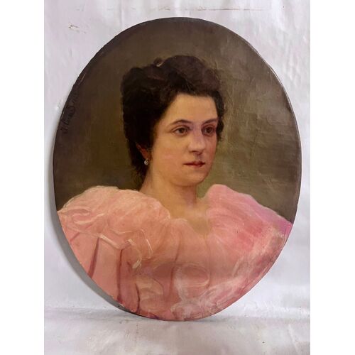 Caraud Joseph Huile Sur Toile Portrait De Jeune Femme Ovale