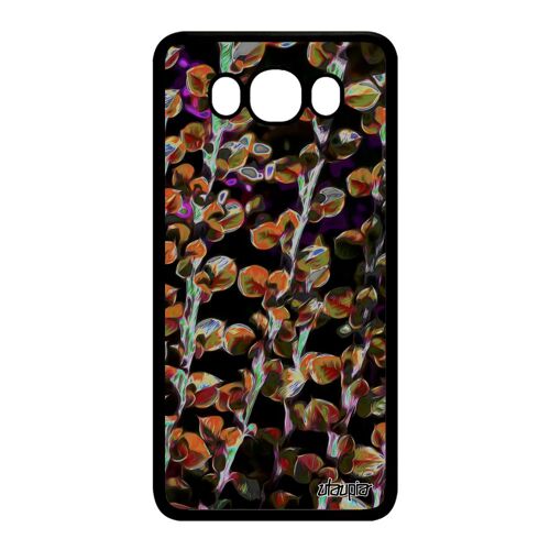 Coque Samsung Galaxy J7 2016 silicone motif feuilles fleurs orange floral texture smartphone original antichoc solide plantes dessin