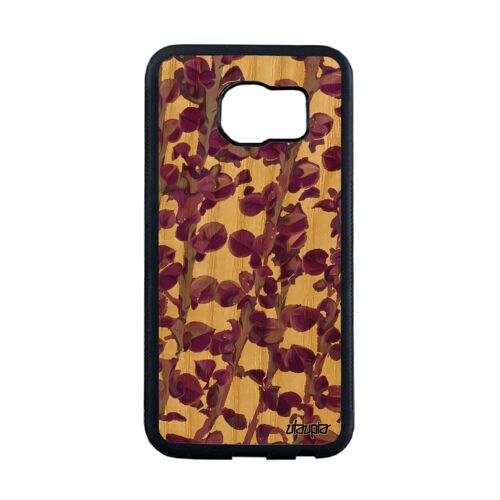 Coque silicone Samsung S6 Edge bois motif feuilles design frêne fait main violet fleurs antichoc nature plantes floral effet galaxy