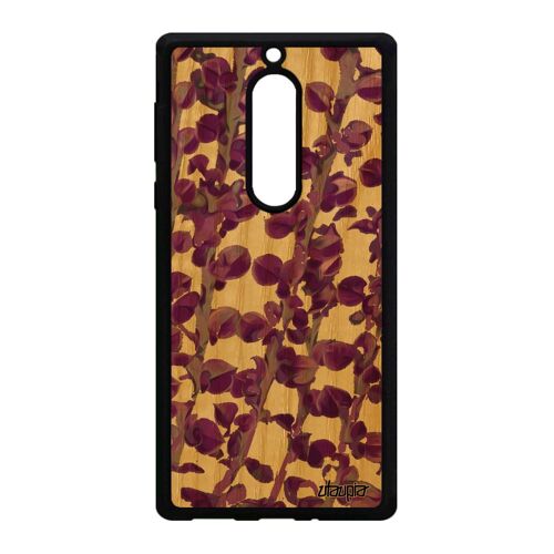 Coque Bois Motif Feuilles Telephone Pour Nokia 5 Silicone Violet Personnalisé Nature Effet Etui Fleurs Dessin Fait Main Floral De