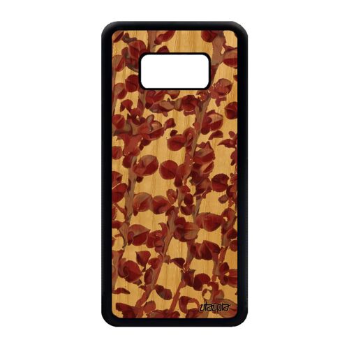 Coque bois naturel silicone telephone Samsung Galaxy S8 motif feuilles rouge effet pas cher fleurs case design 4G floral jolie