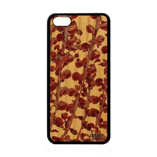 Coque Bois Apple Iphone 5c Silicone Motif Feuilles Fleurs Floral Design Etui 32 Go Rouge Plantes Frêne Case Effet Rigide Nature De