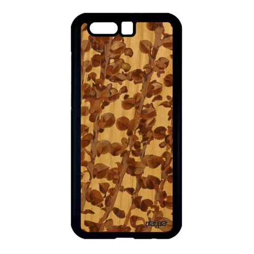 Coque En Bois Silicone Pour Honor 9 Motif Feuilles Fleurs Floral Noir Nature Smartphone Marron Plantes Texture Design Made In France