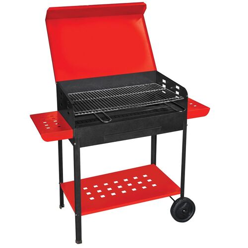 Barbecue au charbon de bois 60 x 40 x h90 cm tablettes latérales et roues 501b