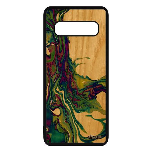 Coque En Bois Samsung Galaxy S10 Plus Silicone Peinture Coloré Pas Cher Jaune Marbre Nature Motif Art Case Artisanal Portable De