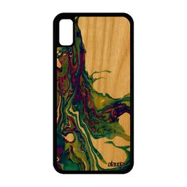 Coque En Bois Silicone Pour Iphone Xr Peinture Smartphone Coloré Artisanal Motif Decoratif Case Etui Jaune Texture Nature Art