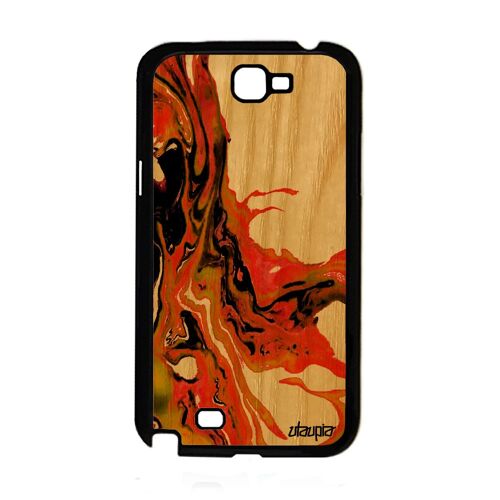 Coque silicone Galaxy Note 2 bois peinture acrylique fond effet marbre orange moderne motif caoutchouc smartphone jolie etui Samsung