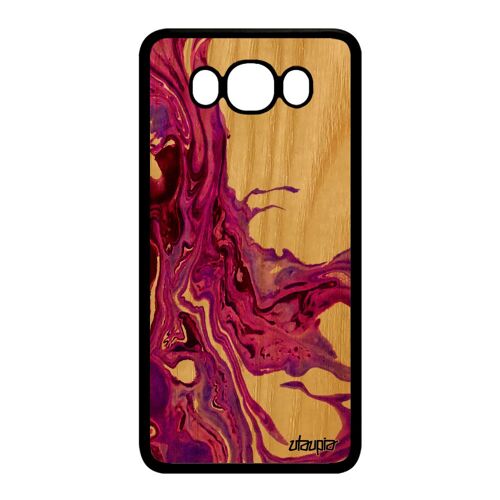 Coque J7 2016 en bois silicone peinture marbre violet acrylique fond authentique telephone matiere housse effet case Samsung galaxy