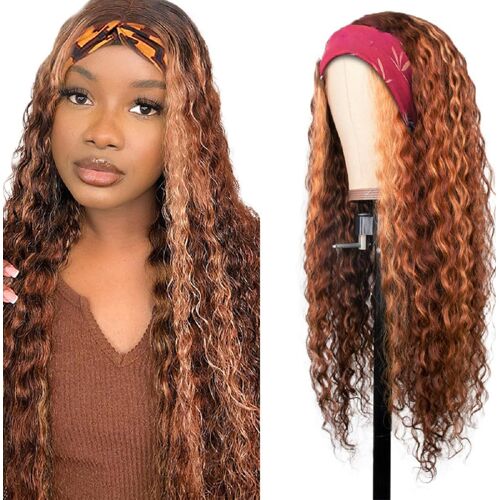 Kalanka-Headband Wig Deep Wave Human Hair Wig Brazilian Virgin Hair Cheveux Humains P4/30 Highlight Brown 150% Densité Perruque Brésilienne Naturelle For Women 20 Pouces 