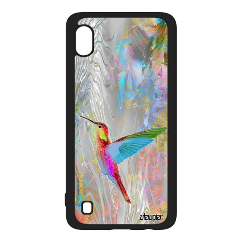 Coque pour Galaxy A10 silicone colibri gris ecologie animaux nature housse floral fleurs oiseau rigide de protection metal Samsung