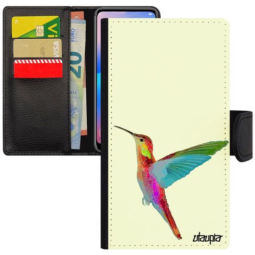 Coque Telephone Pour Iphone 11 Pro Cuir Portefeuille Colibri Design Smartphone Leather Motif Orange Plumes Floral Nature Etui