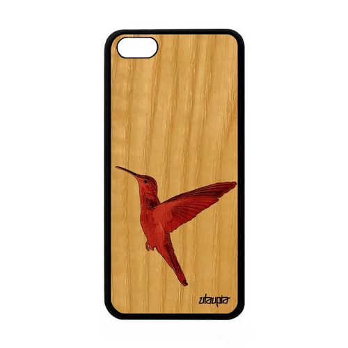 Coque Silicone Antichoc Pour Apple Iphone 5c Bois Colibri Housse Plumes 4g Frêne Peinture Animaux Ecologie Design Rouge Animal De