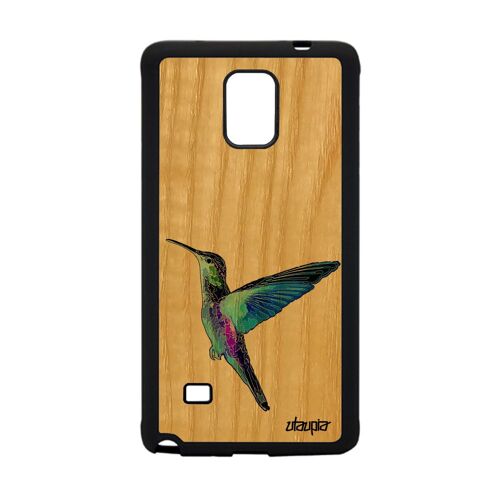 Coque Silicone Samsung Galaxy Note 4 Bois Colibri Smartphone Plumes De Protection Ecologie Dessin Animal Peinture Bumper Oiseau Etui
